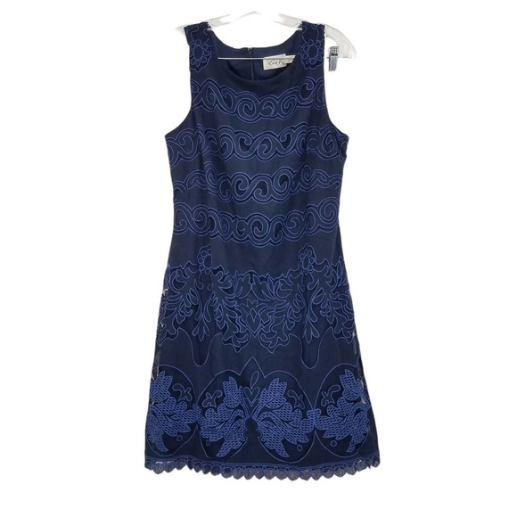 Eliza J Lace A-line Minidress Cocktail Dress In Navy Blue Size 10 NEW WITH TAGS - Picture 3 of 7